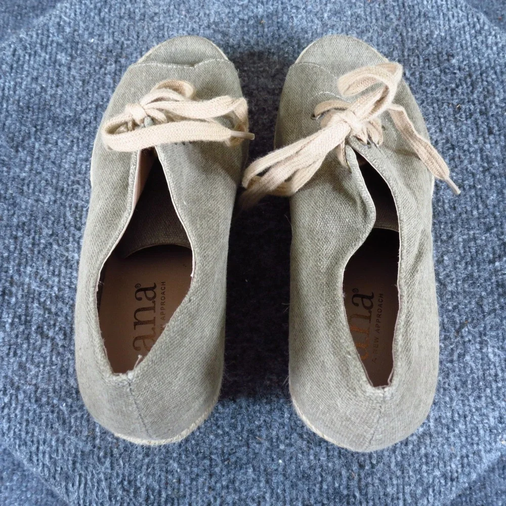 a.n.a 023-6071 Women‎ Espadrille Wedge Size 6M Summer Casual Olive Green Canvas